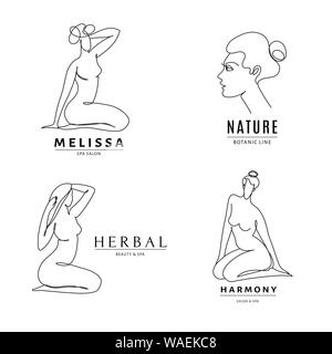 Spa Salone Logo templates con corpo di donna line art. Illustrazione Vettoriale