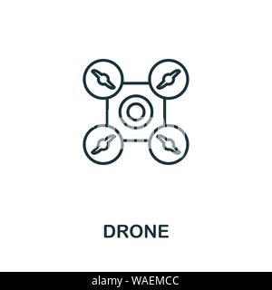 Icona del contorno del drone. Design creativo dalla collezione di icone dei dispositivi intelligenti. Icona del profilo del drone Premium. Per web design, applicazioni, software e stampa. Illustrazione Vettoriale