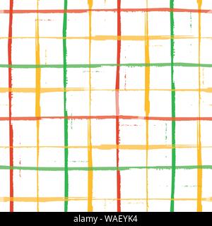 Spaziose lato verniciato di verde, oro e rosso Natale griglia grunge design. Seamless vettore geometrico pattern sul nuovo sfondo bianco. Ideale per Illustrazione Vettoriale