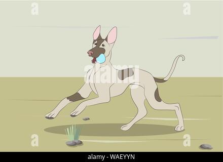 Cane che corre in avanti sul terreno il vettore, all'aperto Illustrazione Vettoriale