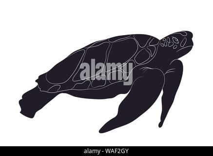 Turtle swim figura silhouette, vettore, sfondo bianco Illustrazione Vettoriale