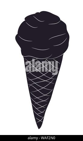 Il gelato in una coppa di cialda, silhouette, vettore, sfondo bianco Illustrazione Vettoriale
