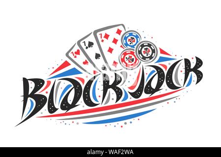 Il logo del vettore per il Blackjack, creative illustrazione di tre sevens di diversi abiti, decorativo originale carattere tipografico spazzola per word blackjack, semplicistico Illustrazione Vettoriale