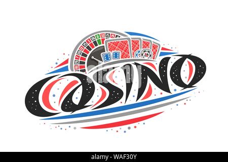 Il logo del vettore per il Casino, profilo creativo illustrazione della roulette europea ruota, originale pennello decorativo di scritte per parola casino, semplicistico abst Illustrazione Vettoriale