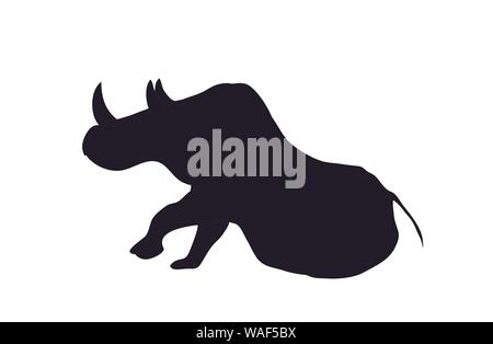 Illustrazione vettoriale di grigio rhino, disegno silhouette, vettore, sfondo bianco Illustrazione Vettoriale