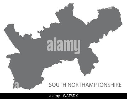 A sud del Northamptonshire grigio mappa del Distretto di East Midlands England Regno Unito Illustrazione Vettoriale