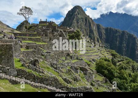 Machu Picchu, Aguas Calientes vicino a Cusco, Ande del Perù Foto Stock