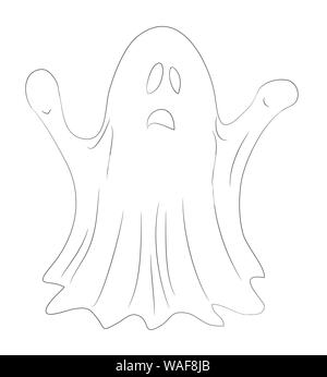 Ghost per halloween disegno di linee, vettore, sfondo bianco Illustrazione Vettoriale