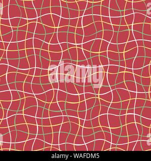 Funky disegnati a mano il Natale doodle design weave in rosso, oro, verde. Vettore senza giunture di griglia. Ideale per prodotti di stagione, giftrwap, articoli di cartoleria Illustrazione Vettoriale