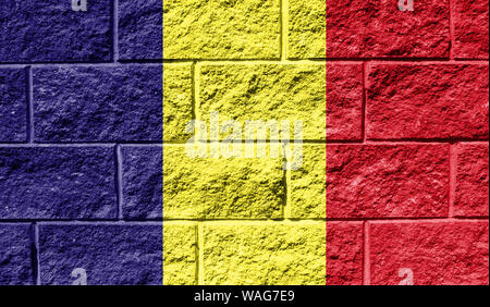 Bandiera della Romania close up dipinta su un muro rotto Foto Stock