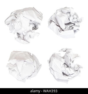 Set di carta sgualcita sfere ritagliata su sfondo bianco Foto Stock