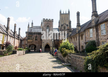 Vicario vicino, strada storica, pozzi, Somerset, Inghilterra, Regno Unito. Foto Stock