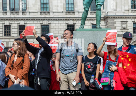 London, Regno Unito - Agosto 17, 2019: Cinese i sostenitori del Regno Unito la solidarietà con Hong Kong Rally. Foto Stock