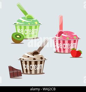 Un set di gelati di gusti diversi. Illustrazione Vettoriale Illustrazione Vettoriale