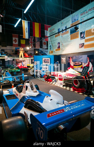 Canada Quebec, Berthierville. Museo Gilles Villeneuve, dedicato alla leggendaria auto racer Gilles Villeneuve e suo fratello Jacques, vetture da corsa Foto Stock