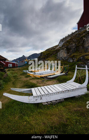 La Groenlandia. Sisimiut. Sled Dog in mostra presso il museo di storia. Foto Stock