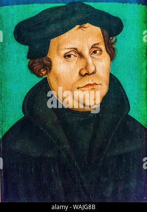 Martin Lutero' ritratto 1500's dipinto Cranach Elder Martin Luther House Lutherstadt Wittenberg in Germania Foto Stock