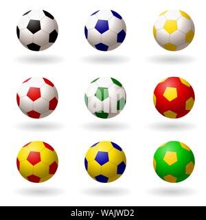 pallone da calcio. set di palline colori diversi per giocare a calcio. oggetti su sfondo bianco. Illustrazioni vettoriali Illustrazione Vettoriale