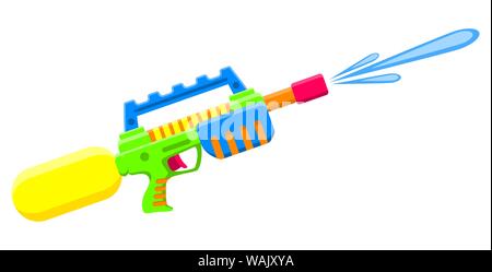 Pistola ad acqua. Giocattolo luminoso multicolore per bambini. Oggetto isolato. Illustrazioni vettoriali piatte su sfondo bianco. Illustrazione Vettoriale