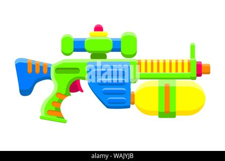 Pistola ad acqua. Giocattolo luminoso multicolore per bambini. Oggetto isolato. Illustrazioni vettoriali piatte su sfondo bianco. Illustrazione Vettoriale