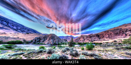 Tramonto, inferiore fiume Deschutes, Central Oregon, Stati Uniti d'America Foto Stock