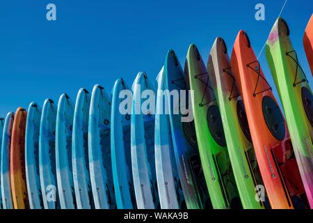 Kayaks impilati su un Beach, Florida, Stati Uniti d'America Foto Stock
