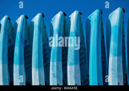 Kayaks impilati su un Beach, Florida, Stati Uniti d'America Foto Stock