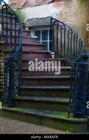 Stati Uniti d'America, Georgia, Savannah. Cancellata in ferro battuto a casa nel quartiere storico. Foto Stock