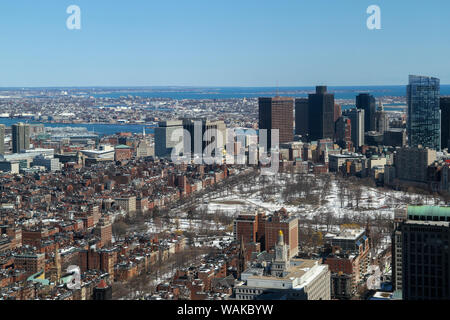 Antenna vista invernale compreso il Back Bay neighborhood, Beacon Hill, il West End e Boston Common, Boston, Massachusetts, Stati Uniti d'America Foto Stock