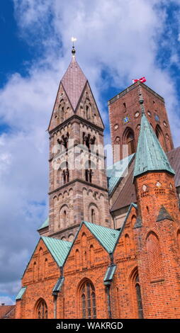 Close up sulle torri della Cattedrale di Ribe o Nostra Signora Maria cattedrale, Danimarca Foto Stock