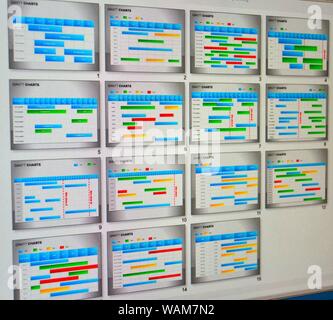 Immagine ravvicinata di un dettagliato diagramma di Gantt che illustra un progetto che mostra le attività Foto Stock