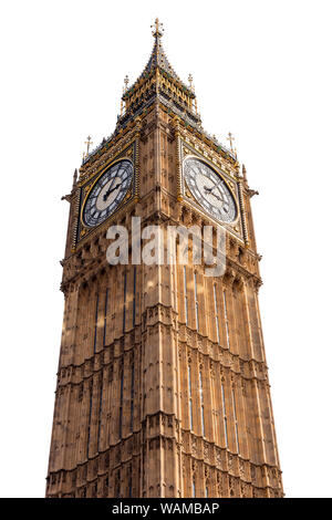 Elisabetta La Torre o il Big Ben in Westminster, Londra, tagliate con uno sfondo bianco. Foto Stock