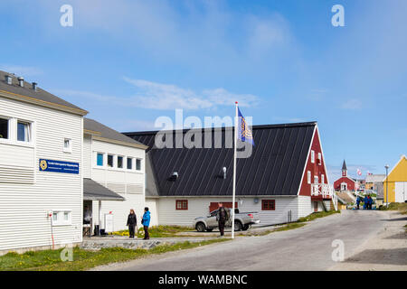 La Groenlandia Museo Nazionale e gli archivi in un vecchio magazzino costruito 1936. Hans Egedesvej, Porto coloniale, Nuuk (Godthab), Sermersooq, Groenlandia Foto Stock