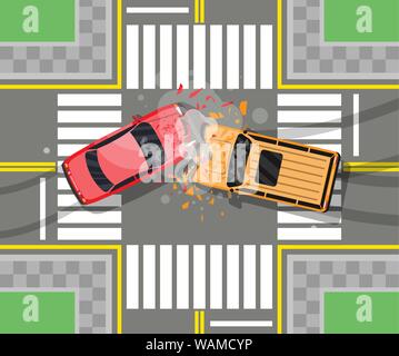 Incidente stradale tra due vetture. Illustrazione Vettoriale