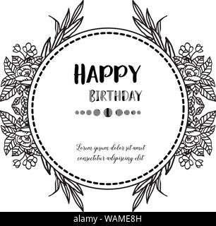 Ornato cornice floreale, con caratteri di buon compleanno, per la forma della scheda di invito. Illustrazione Vettoriale Illustrazione Vettoriale