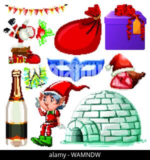 Set di oggetti isolati del tema natale illustrazione Illustrazione Vettoriale