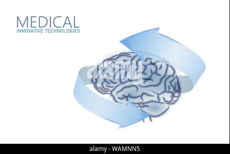 Trattamento del cervello a bassa poli 3D render. Farmaco nootropica capacità umane smart stimolante la salute mentale. Medicina di riabilitazione cognitiva nella malattia di Alzheimer Illustrazione Vettoriale