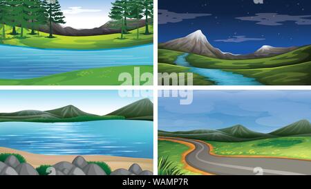 Serie di scene in natura illustrazione di impostazione Illustrazione Vettoriale