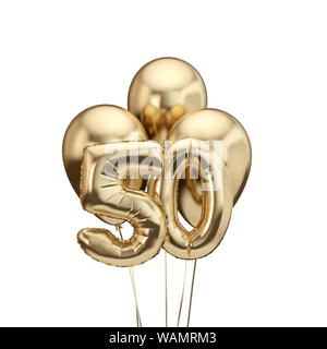 Cinquantesimo compleanno di lamina di oro mazzetto di palloncini. Buon compleanno. Il rendering 3D Foto Stock