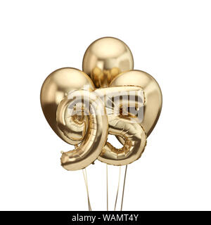 95compleanno di lamina di oro mazzetto di palloncini. Buon compleanno. Il rendering 3D Foto Stock