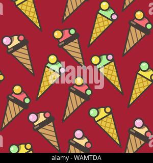 Coni gelato pattern seamless sfondo, illustrazione colorata, eps10 Illustrazione Vettoriale