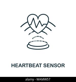 Icona del contorno del sensore di battito cardiaco. Stile sottile della collezione di icone dei sensori. Icona del sensore heartbeat pixel Perfect Simple Element per web design e applicazioni Illustrazione Vettoriale