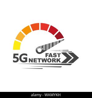 Velocità di internet 5g. Simbolo astratto di velocità 5g network. Logo design. Icona del vettore. EPS 10. Illustrazione Vettoriale