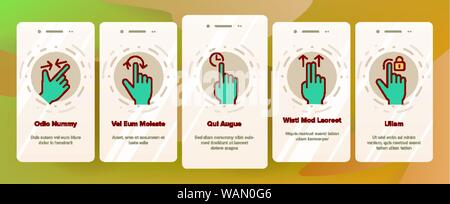 Colore gesto di scorrimento vettore tocca Onboarding Illustrazione Vettoriale