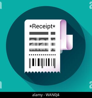 La carta della ricevuta, documento bancario, il pagamento e la fattura fatturazione icona, retail e vendite concetto, illustrazione vettoriale. Illustrazione Vettoriale