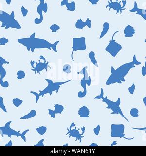 Animali oceano silhouette modello senza giunture Illustrazione Vettoriale