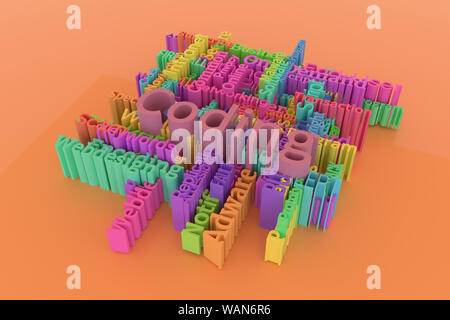 Codifica, TIC, information technology parole keyword cloud. Per la pagina web o il design come risorsa di grafica, tessitura o di sfondo. Il rendering 3D. Foto Stock