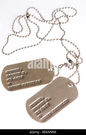 Vintage Seconda Guerra Mondiale era Army US ID Tag ancora in vita, STATI UNITI D'AMERICA Foto Stock