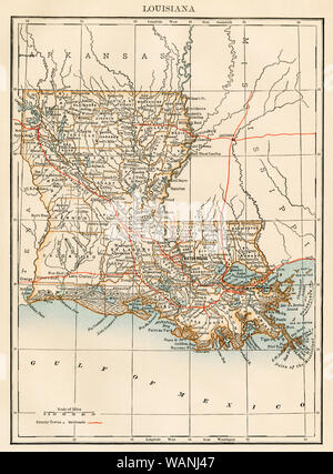 Mappa della Louisiana, 1870s. Stampa Litografia a colori Foto Stock