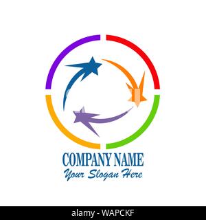 Cerchio colorato design logo vettoriale modello con immagini di stelle che simboleggiano la diversità e il successo Illustrazione Vettoriale